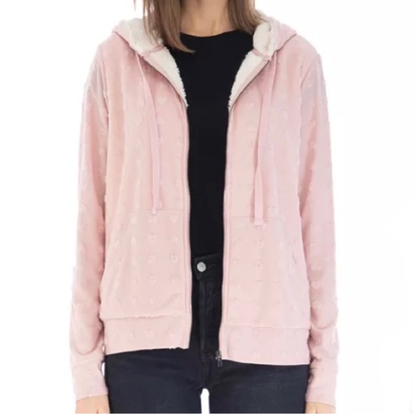 Bobeau Blush Hearts Zip Up Hooded Jacquard Jacket - Picture 5 of 8